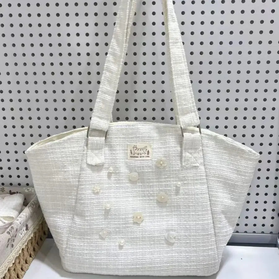 Sweet Button Pearl Shell Bag Women Exquisite White Large Capacity Tote Bag Ladies Elegant Harajuku Commute Shoulder Bags