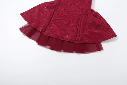 Puss Jacquard Dress +Mesh Puffy Skirt Women Sexy Noble Bow Sequin Sleeveless Halter Backless Stretch Birthday Party Suits