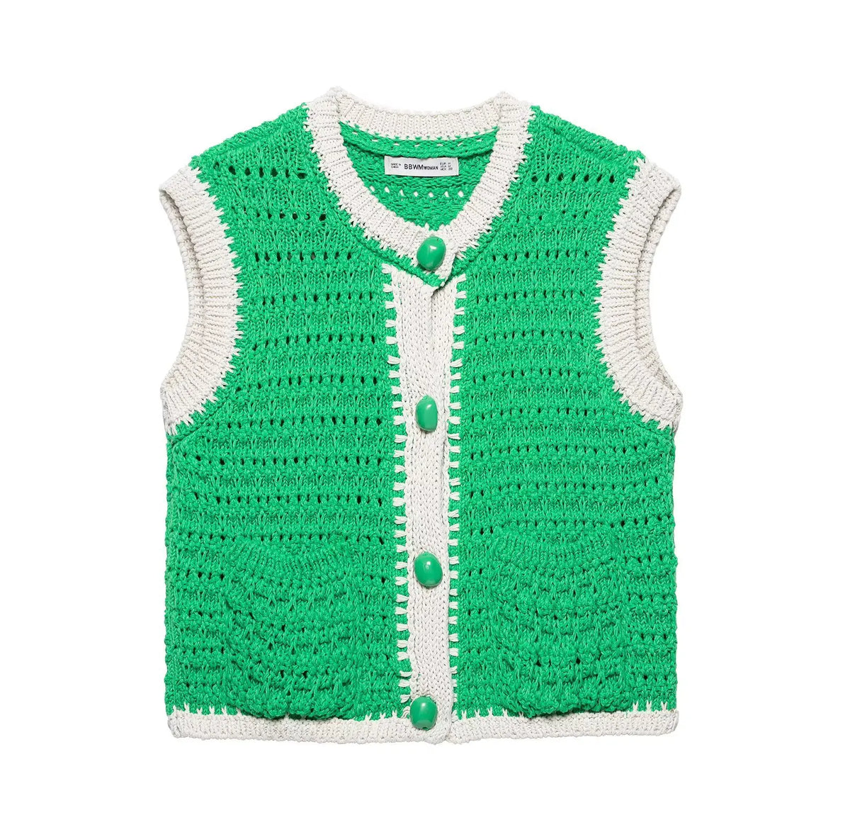 Women's Casual Solid Color Commuter Vest Top New Single-Breasted Short Knitted Sweater Vest Round Neck Sleeveless Top