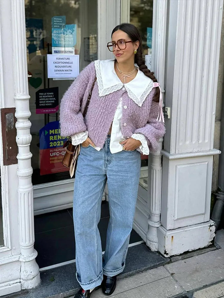 Solid Color Simple Knitted Women's Cardigan Casual Loose Round Neck Single Breasted Sweater Fashion Retro Tops Short Sweaters
