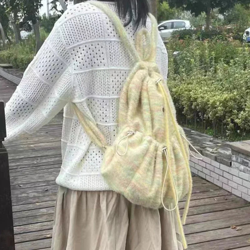 High-capacity All Match Drawstring Backpacks Women Sweet Y2k Aesthetic Schoolbags Contrast Color Girl Chic Backpack for Students