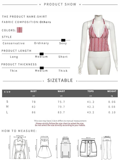 Sweet Striped Print 2-Piece Set Women Bandage Halter v-Neck Patchwork Lace Backless Vests+Folds Puffy Hem Shorts Suits