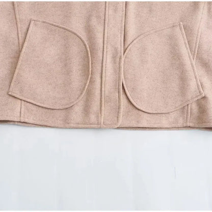 Winter Pocket Female Outwear Slim Patchwork Elegant Commute Fashion Clothes Solid Long Sleeve For Women Cropped Top Coat