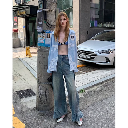 Autumn Loose Simple All-match Wide Leg Pants Women Street Personality Design Y2K Jeans Popular Fashion New Jeans for Women