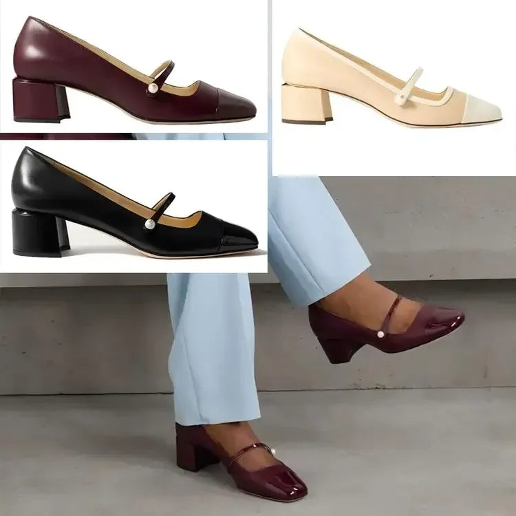 Women's New 4cm Thick High Heels Mary Jane Single Shoes Square Head Shallow Mouth Office Women's Size 34-46 Large Women's Shoes