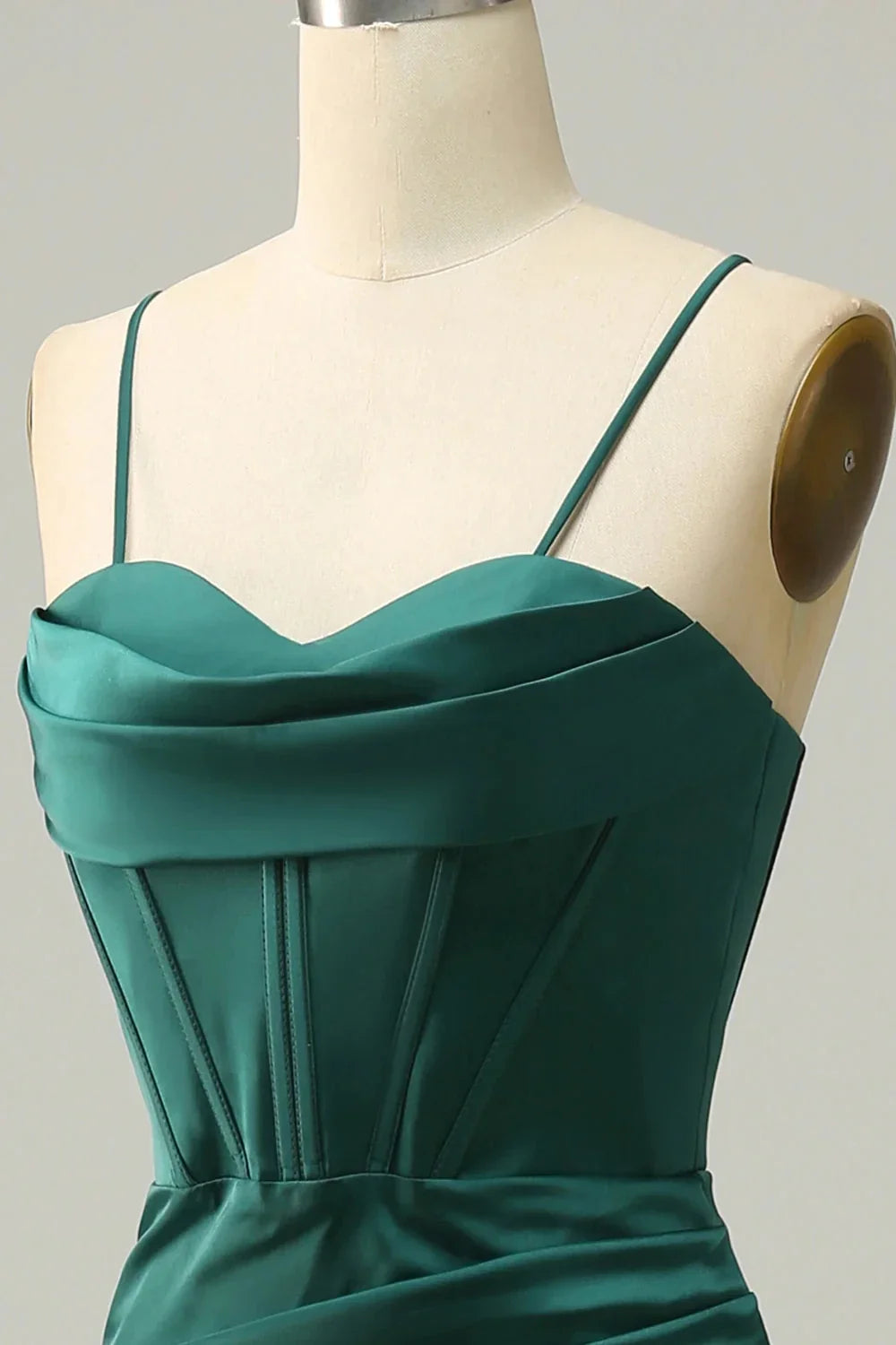 Elegant Vintage Green Blue Prom Gown with Spaghetti Straps Leg Split Evening Party Dress Outfit for Women Wedding Guest