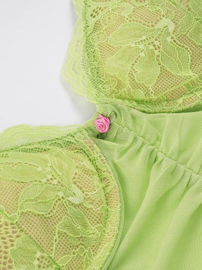 New Women's Lace Patchwork Mesh V Neck Cami Top Sexy 3D Floral Decor See Through Slim Y2K Club Party Streetwear