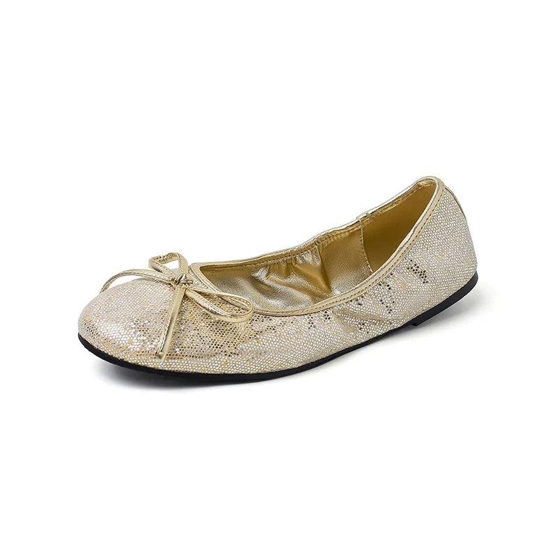 Woman Flats Satin Basic Style Round Toe Ballet Shoes Slip On Woman Soft Flats Spring Autumn Daily Bowtie Loafers