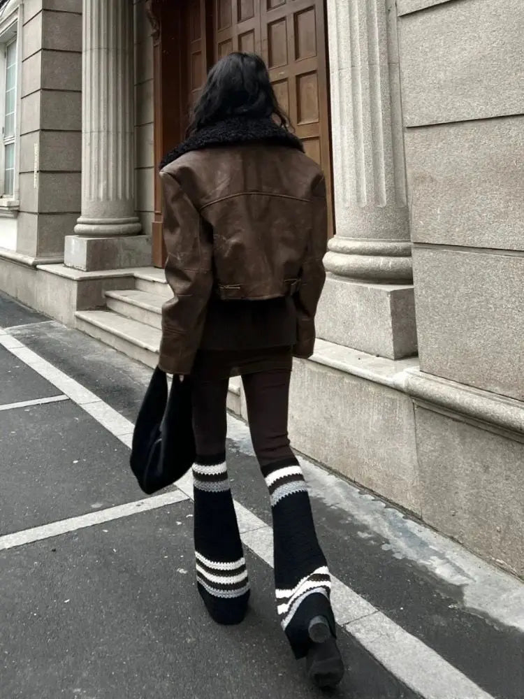 Striped Knitted Micro Flared Pants for Women's Autumn and Winter Casual Versatile Wide Leg Pants