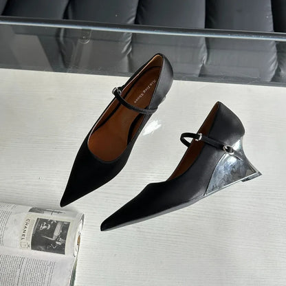 Designer Office Women Pumps Shoes Fashion Shallow Wedge High Heels 2025 Spring Autumn Wedding Party Shoes Mujer