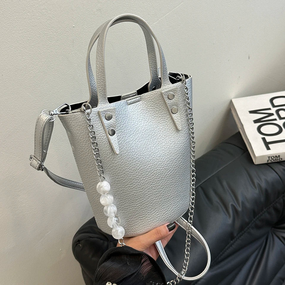 2 Sets Bucket Tote Bags PU Leather Shoulder Crossbody Bags For Women Fashion Large Travel Bag Designer Luxury Lady Underarm Bag