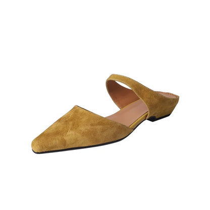 Spring Simple Shoes Woman Real Leather Sheepsuede Soft Flats Basic Style Mules Girls Big Toe Mullers Casual Slippers Daily Wear