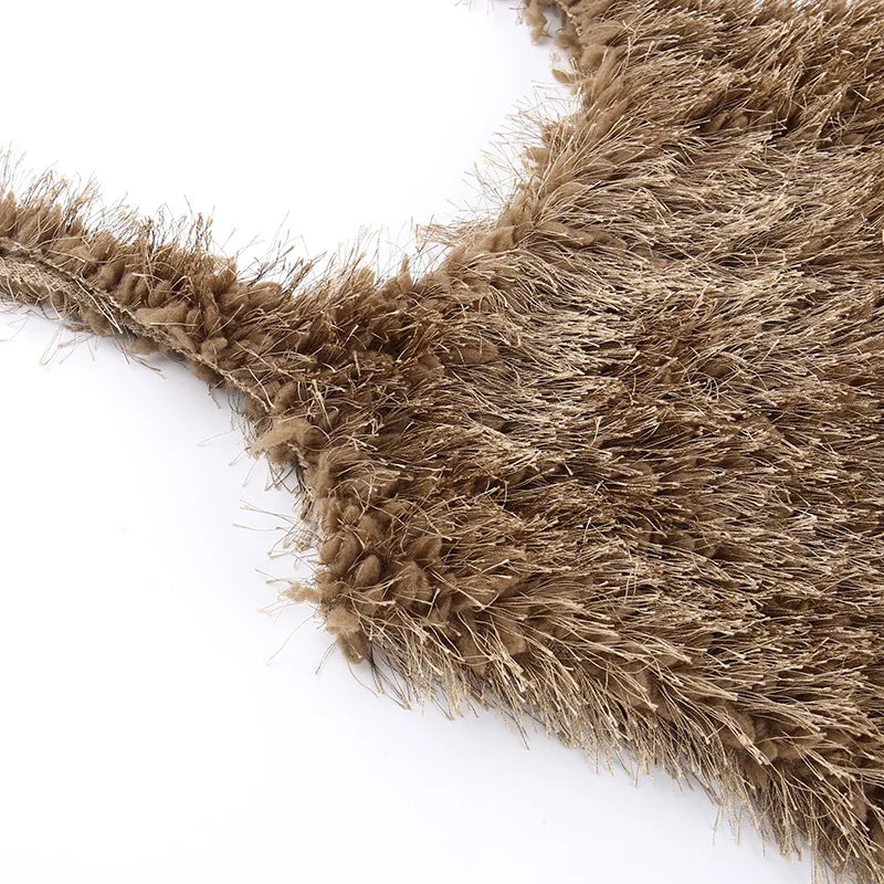 Fur Sexy Backless Mini Wrap Dress Solid Luxury Women Club Party Outfit Casual Spaghetti Cloth Female Elastic Bodycon Dress