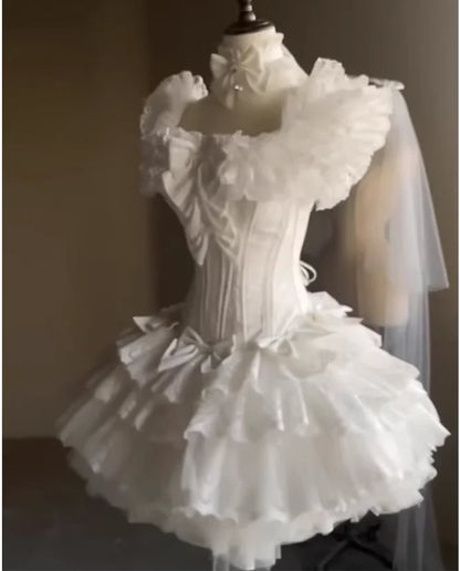 Temperament Simple Square Collar White Sweet Girl Lolita Wedding Dress Romantic High Waist A-line Versatile Elegant Cake Dresses