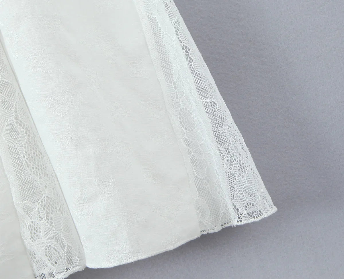 Lace Spliced Elegant White Dress Women Square Neck Sleeveless A-line Summer Long Dresses Holiday Party Robe