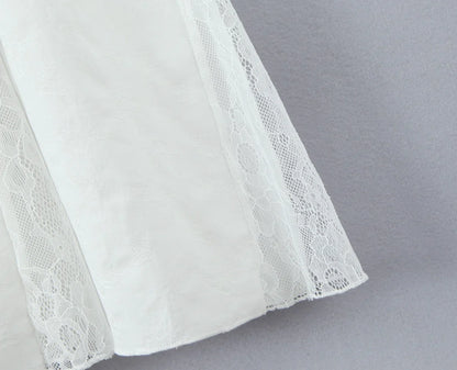 Lace Spliced Elegant White Dress Women Square Neck Sleeveless A-line Summer Long Dresses Holiday Party Robe