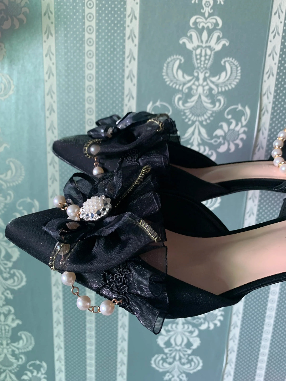 One Night Story Original Lolita Shoes Slim Heels Chinese Style Lolita Pointed Sandals High Heels Handmade Flower Wedding Shoes