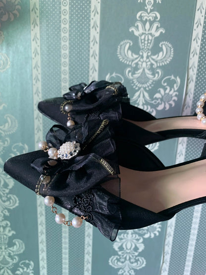 One Night Story Original Lolita Shoes Slim Heels Chinese Style Lolita Pointed Sandals High Heels Handmade Flower Wedding Shoes