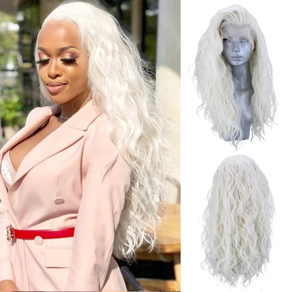 Marquesha 13*4 Curly Synthetic Lace Front Wig for Women Glueless Heat Resistant Fiber Gloden Blonde Lace Wig