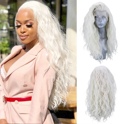 Marquesha 13*4 Curly Synthetic Lace Front Wig for Women Glueless Heat Resistant Fiber Gloden Blonde Lace Wig