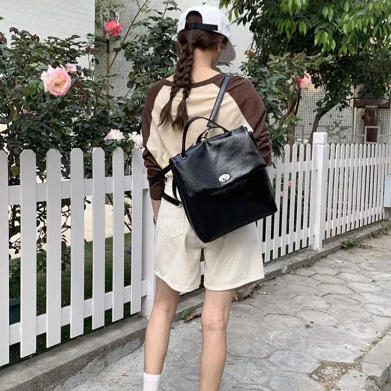 Korean Simple Trendy Solid Schoolbags Y2k Aesthetic High-capacity Fashion Women Handbags Casual All Match Backpack for Students