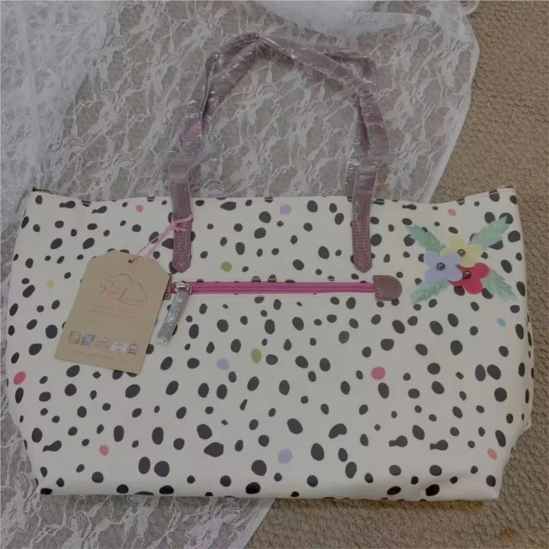 Japanese Retro Polka Dot Floral Tote Bag Women Print Large Capacity Shoulder Bag Ladies Harajuku Everyday Versatile Handbag Chic