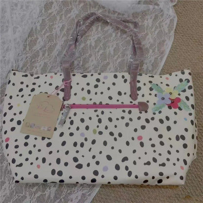 Japanese Retro Polka Dot Floral Tote Bag Women Print Large Capacity Shoulder Bag Ladies Harajuku Everyday Versatile Handbag Chic
