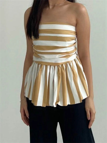 Striped Ruched Cropped Bustier Strapless