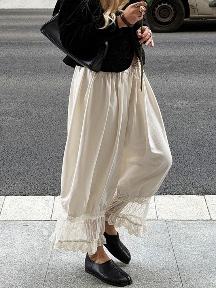 Women's Lace Loose Pants Summer High Waist Patchwork Lace Up Pant Street Casual Solid Party Y2K Long Trouser Femme