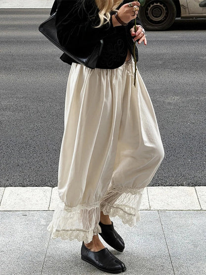 Women's Lace Loose Pants Summer High Waist Patchwork Lace Up Pant Street Casual Solid Party Y2K Long Trouser Femme