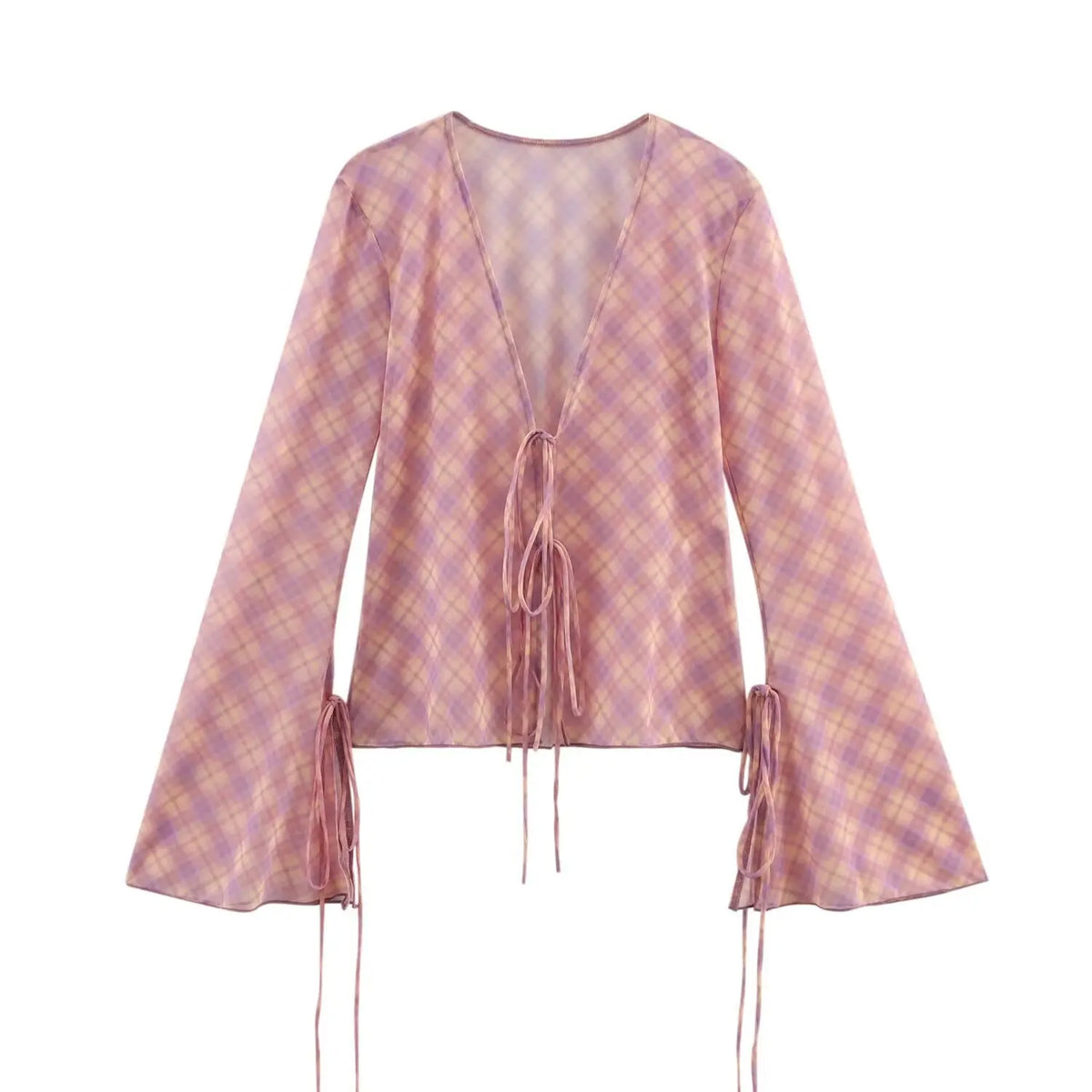Plaid Retro Sweet Summer Outfits Chic Flare Sleeve Cardigan Top + High Waist Long Skirts 2 Piece Set Pink Y2K Women Set