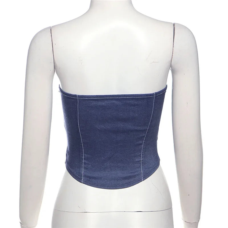 Autumn new women's fashion lace sexy fashion cross strap design Slim denim small vest