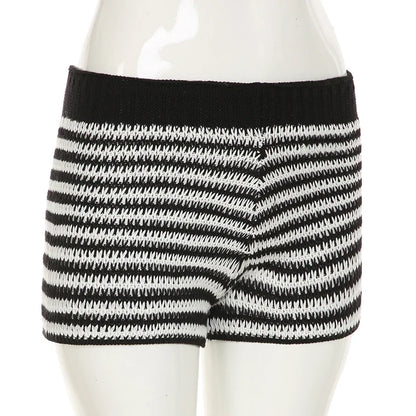 Casual Striped Knitted Shorts Basic Slim Low-Waisted Shorts Women Autumn Winter Fashion Streetwear Laides Elegant