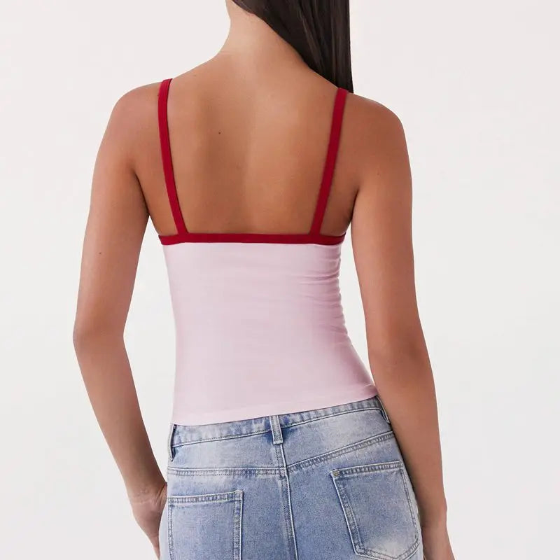 Y2K Floral Print Contrast Trim Slim Cami Top