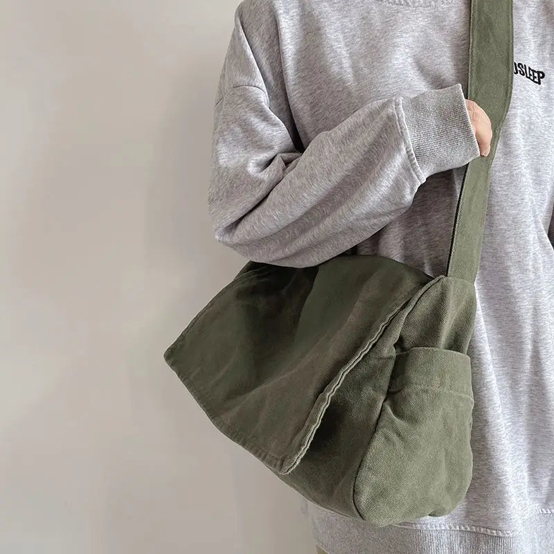 Canvas Bag for Female College Students Class Crossbody Postman Large Capacity Fashion Shoulder Bags