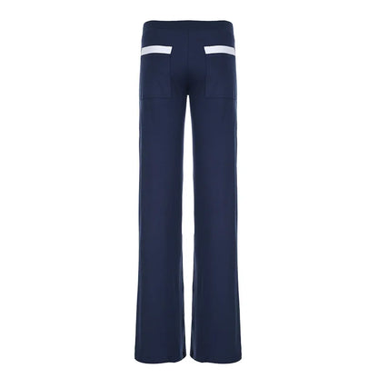 Contrasting Patchwork Pockets Flare Pants Women's Clothes New Low Rise Loose Fit Casual Trousers For Female Streetwear