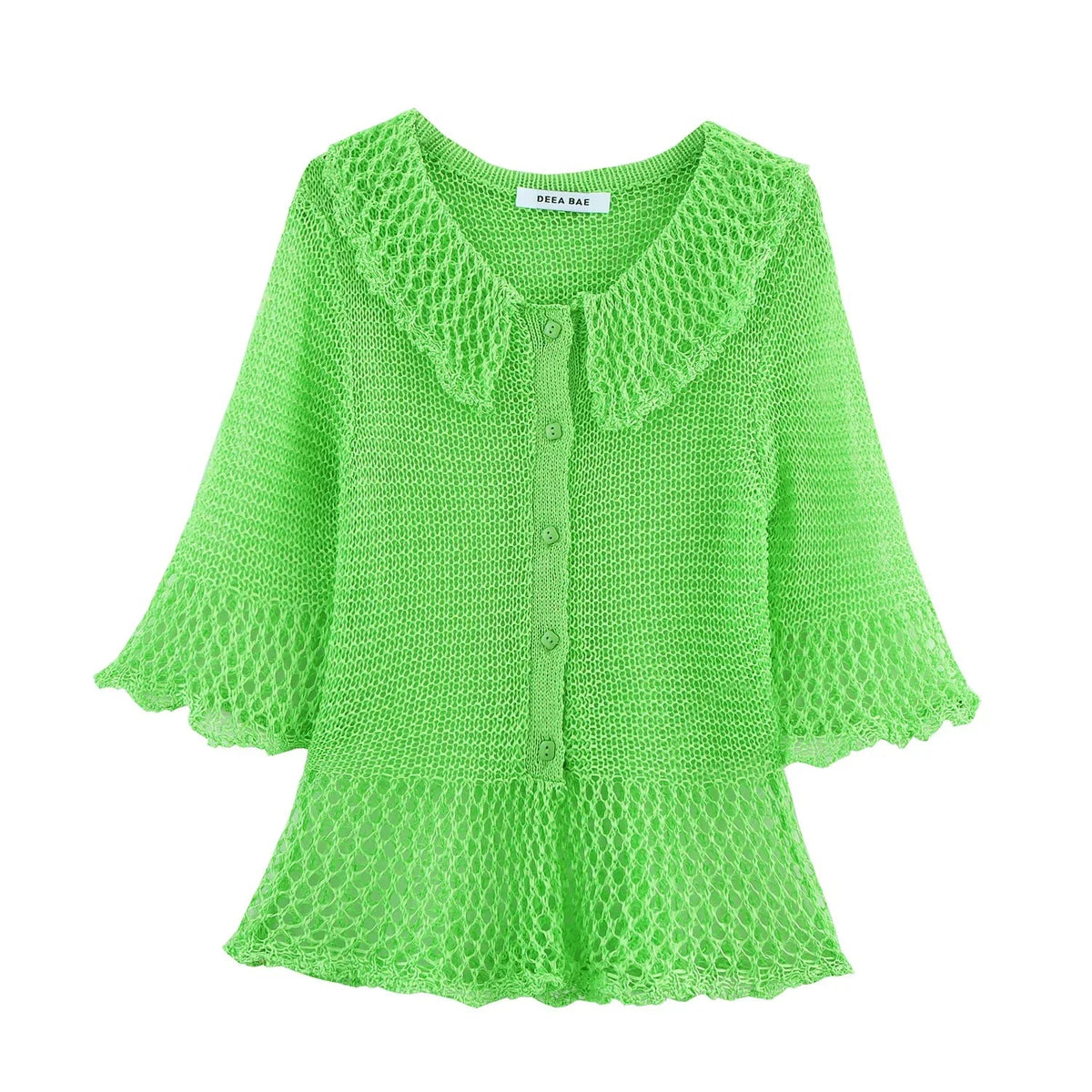 Summer new style women's fashion temperament lapel short sleeve hollow commuting knitted sweater jacket beach vacation