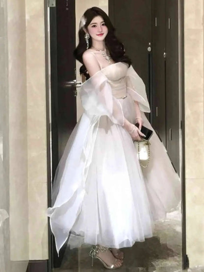High-Grade Wear Waist Trimming Lace up Suspenders Dress Beautiful Long
