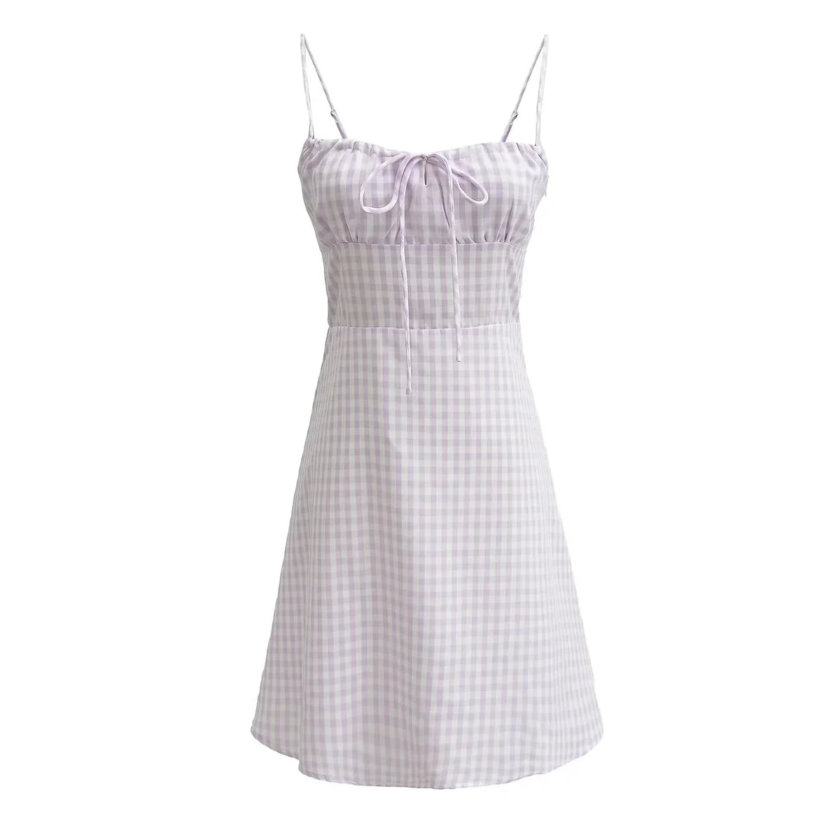 Spaghetti Strap Tie Up Plaid Dress Women Summer Beach Midi Sundress Strapless Retro Pink Short Vestidos Female Dress