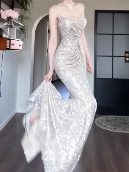 Annual & Engagement Party Gown - High-End, Light Luxury, Niche Dress for Bride's Morning, Toast & Sling Camisole
