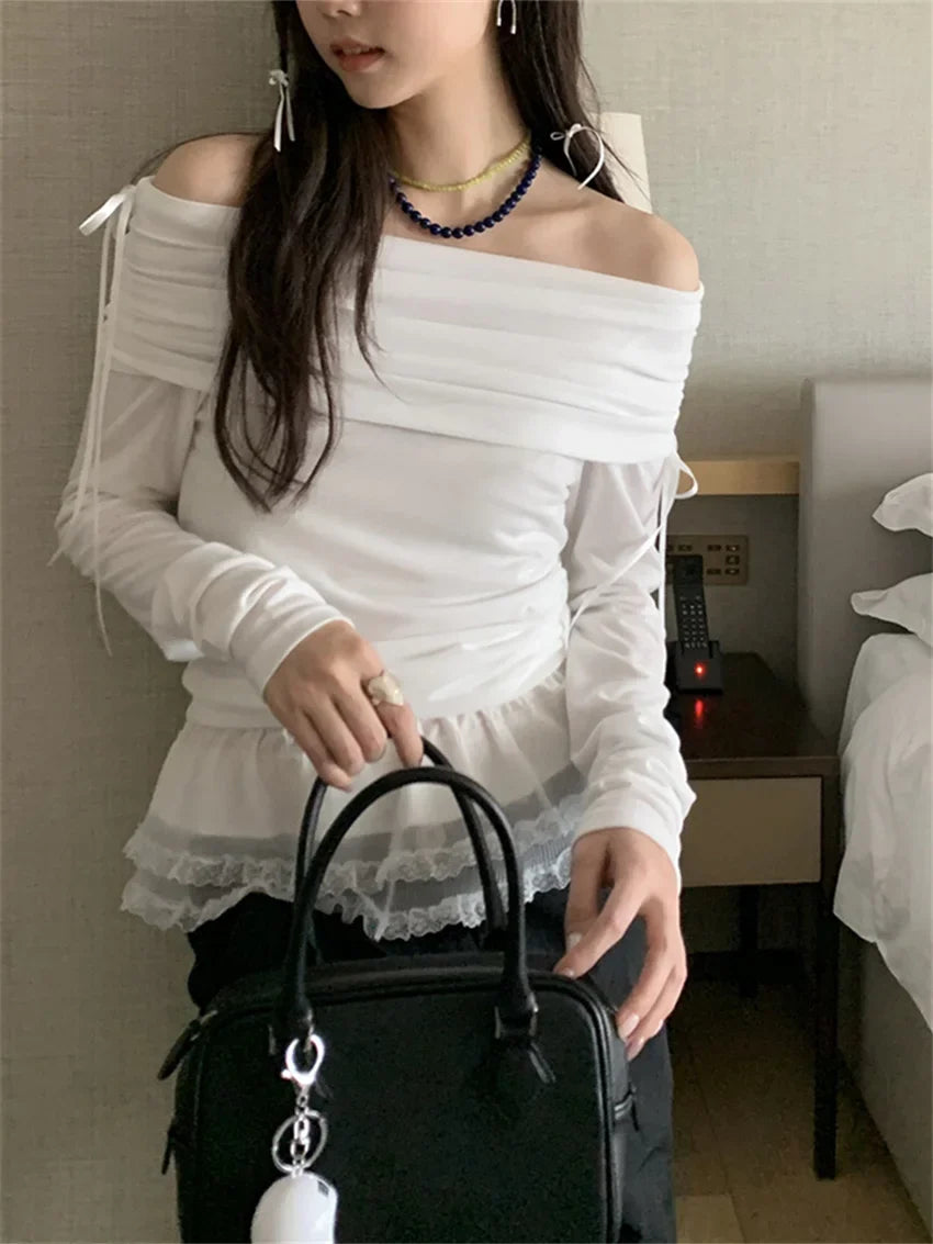 2024 Full Sleeve Sunscreen T-Shirts Women Solid Soft Casual Slash Neck Summer Slim Daily All Match Office Lady Tees