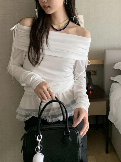 2024 Full Sleeve Sunscreen T-Shirts Women Solid Soft Casual Slash Neck Summer Slim Daily All Match Office Lady Tees