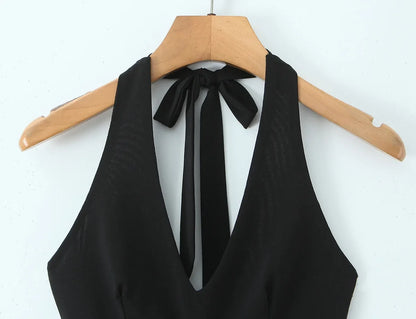 Halter Neck Camisole Polka Dot Skirt Set Women's Summer Sexy Fashionable Personality Neckband Backless Beach Vacation Black Set