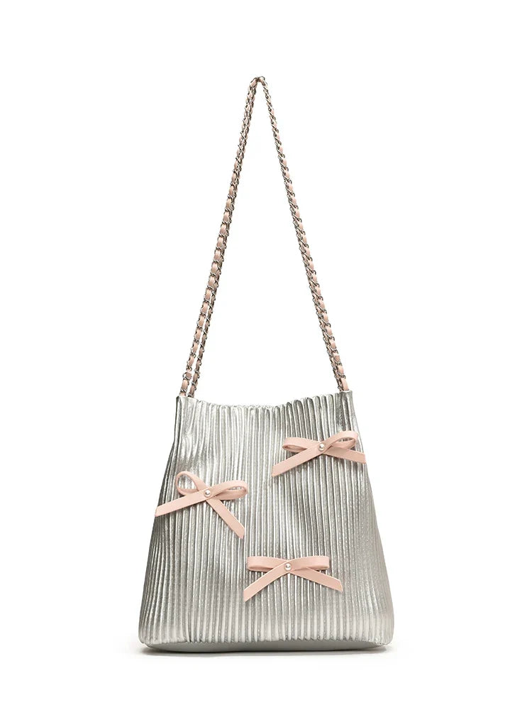 Trendy Design Pleated Bow Handbags and Purses Women Shoulder Crossbody Bags 2024 New Messenger Clutches Bag High Quality