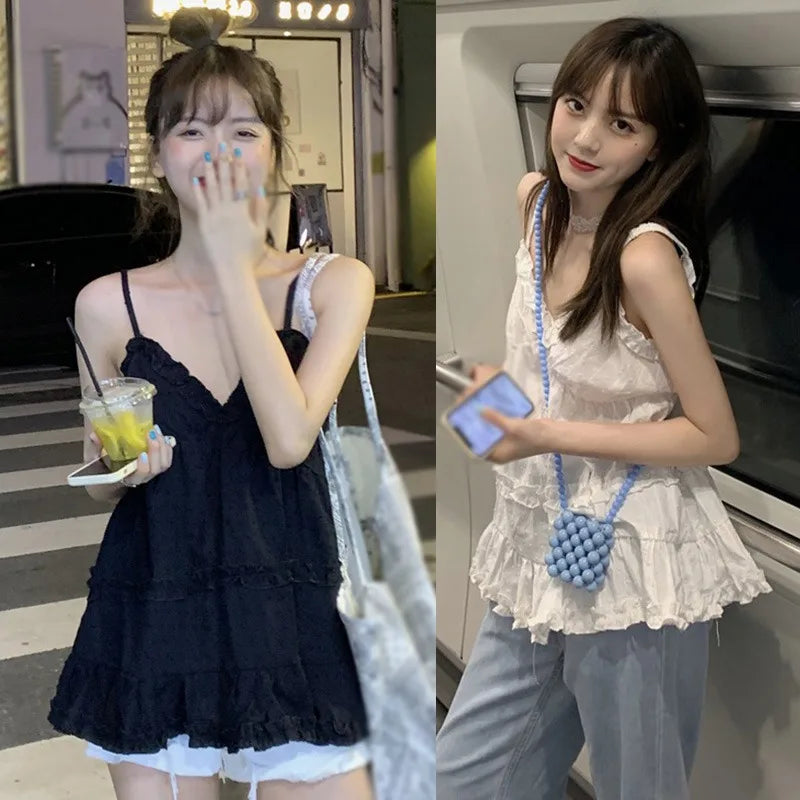 Women's Camisole Tank Tops Korean Style Sweet Casual Spaghetti Straps Vest