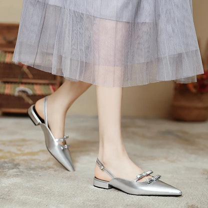 Shoes Ladies' Slippers Cover Toe Luxury Slides Slipers Women Butterfly-Knot Shallow Low Designer 2025 Pointed Flat Patent Leathe
