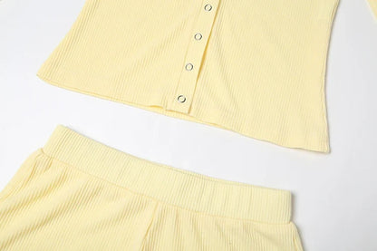Leisure Stretch 2-Piece Set Women Single-Breasted Long Sleeves o-Neck Blouse+Basis Shorts Simple Classic Street Suits