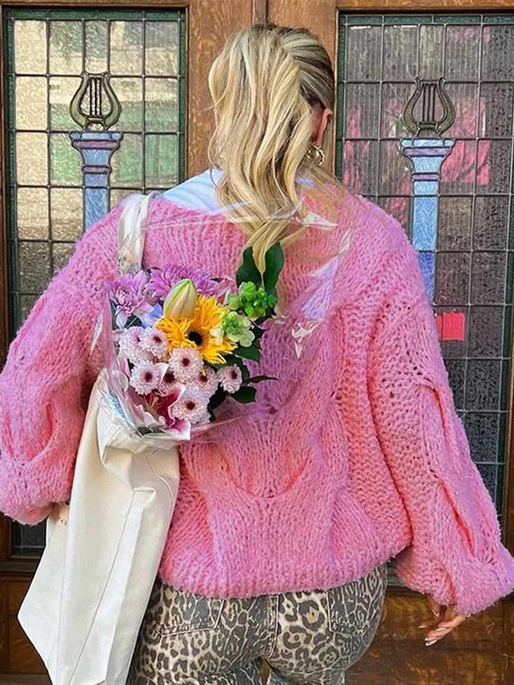 Vintage Knit Women Sweaters Lazy O-neck Full Sleeves Twist Female Pullover Autumn Winter Casual Oversize Lady Knitwear Tops