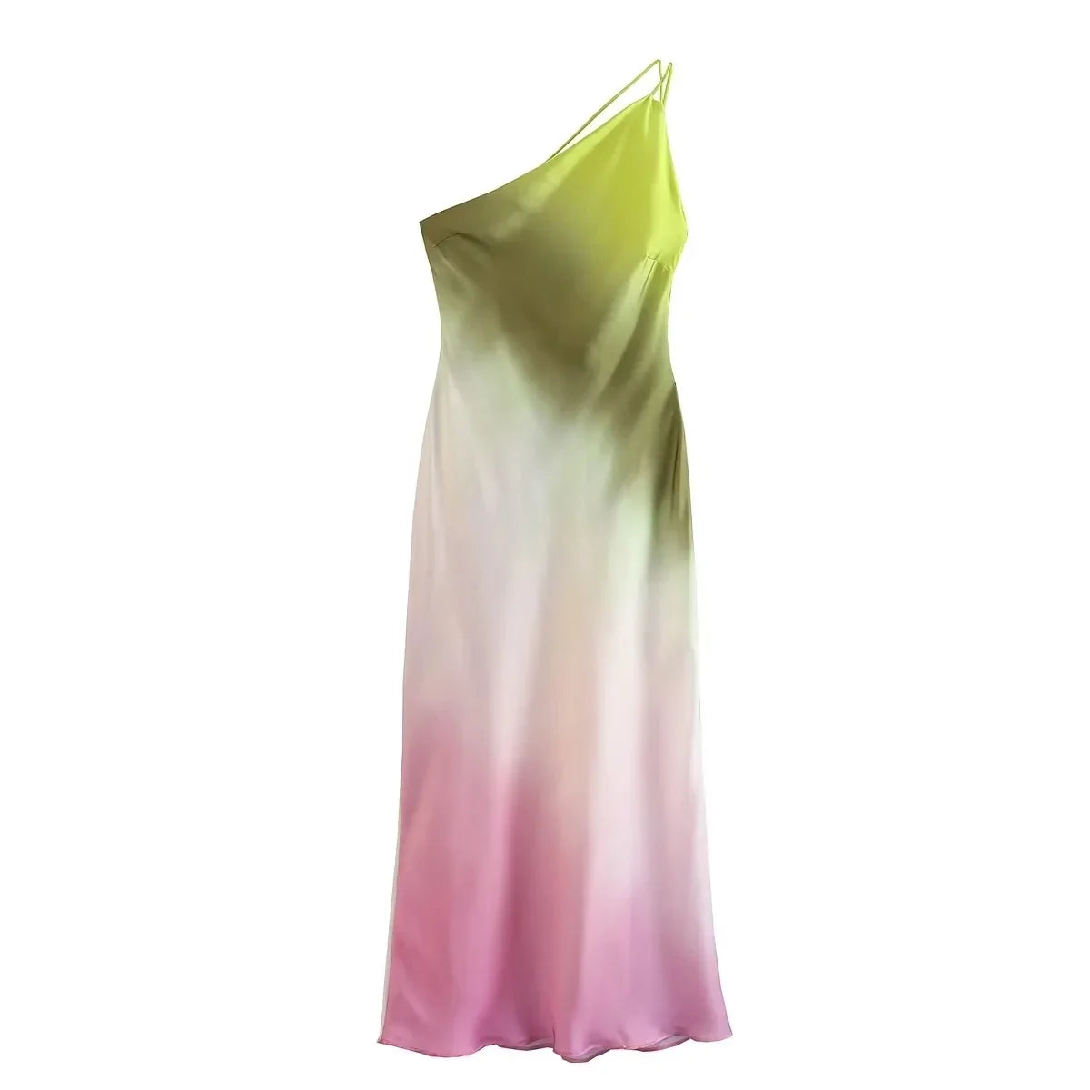 Summer Dress Women's Backless Maxi Party Satin Dress One Shoulder Asymmetrical Sleeveless Sexy Sundress Tie-dyed Long Vestidos