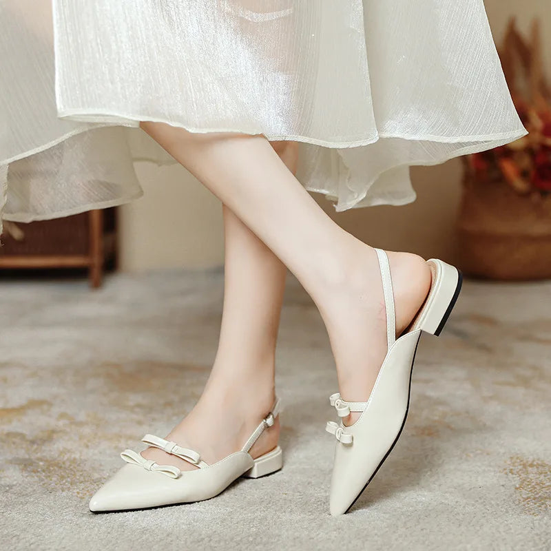 Shoes Ladies' Slippers Cover Toe Luxury Slides Slipers Women Butterfly-Knot Shallow Low Designer 2025 Pointed Flat Patent Leathe